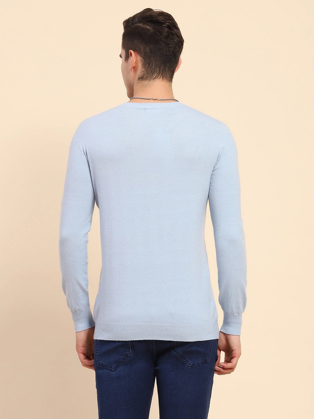 Sky Blue Acrylic Blend Knit Winter Wear Pullover