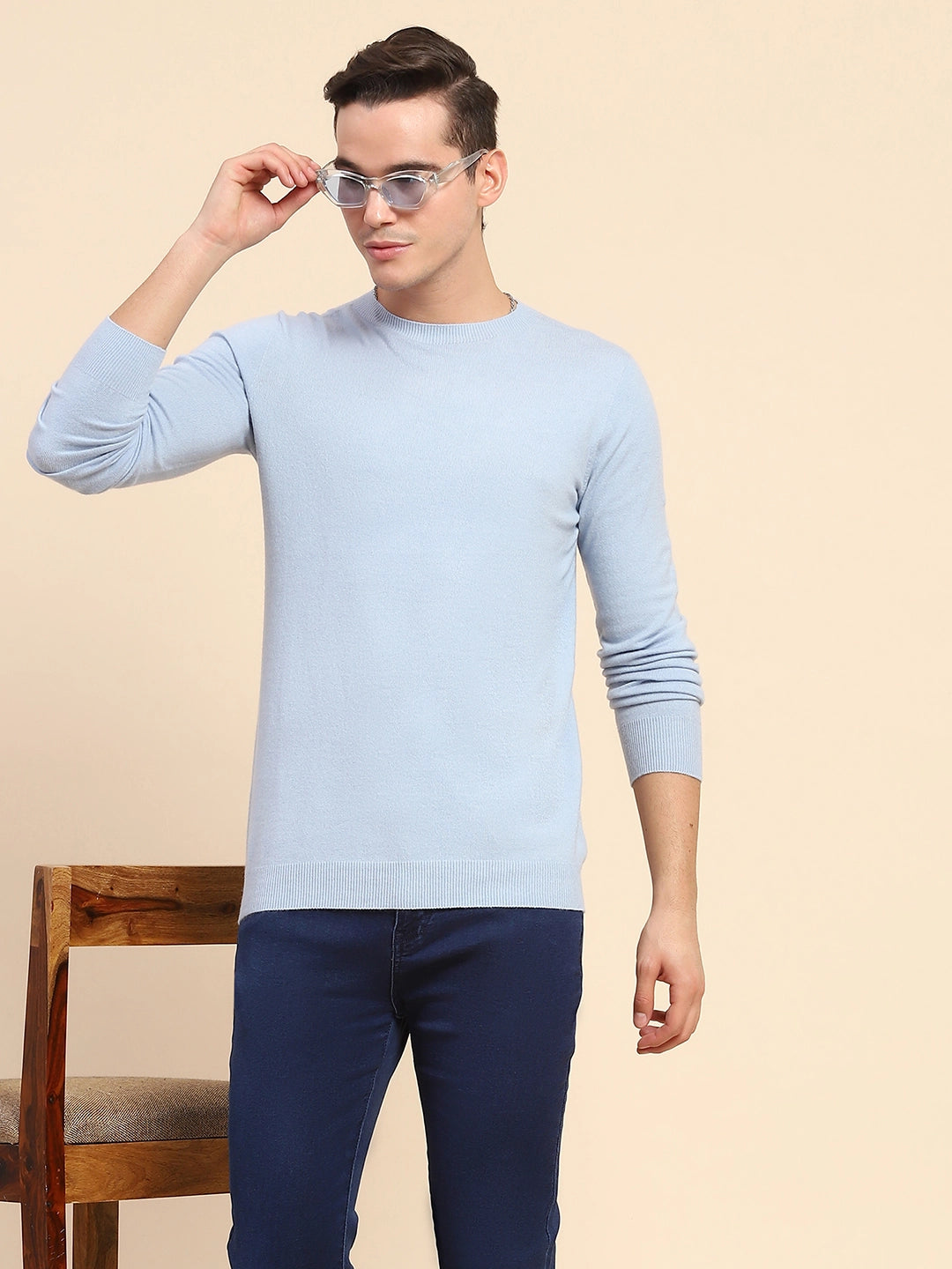 Sky Blue Wool Blend Knit Winter Wear Pullover