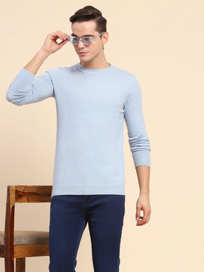 Sky Blue Acrylic Blend Knit Winter Wear Pullover