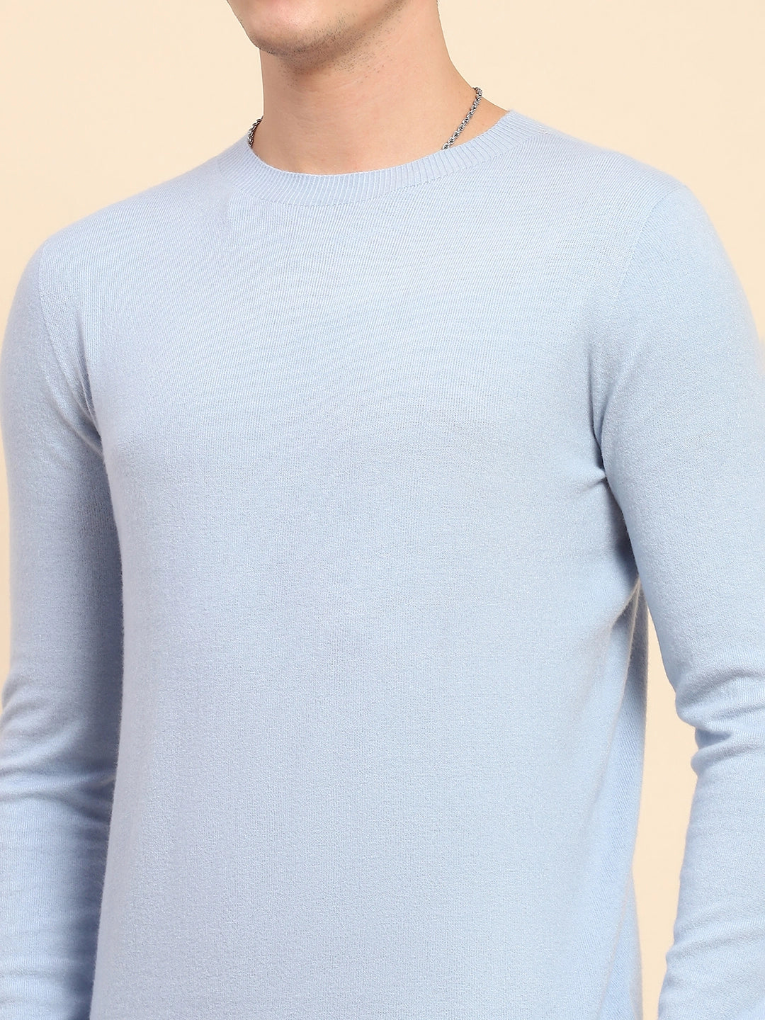 Sky Blue Acrylic Blend Knit Winter Wear Pullover