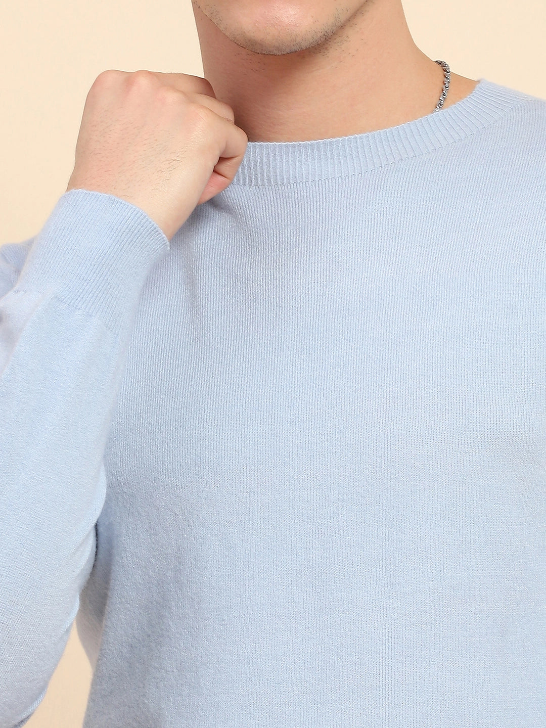 Sky Blue Wool Blend Knit Winter Wear Pullover