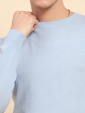 Sky Blue Wool Blend Knit Winter Wear Pullover