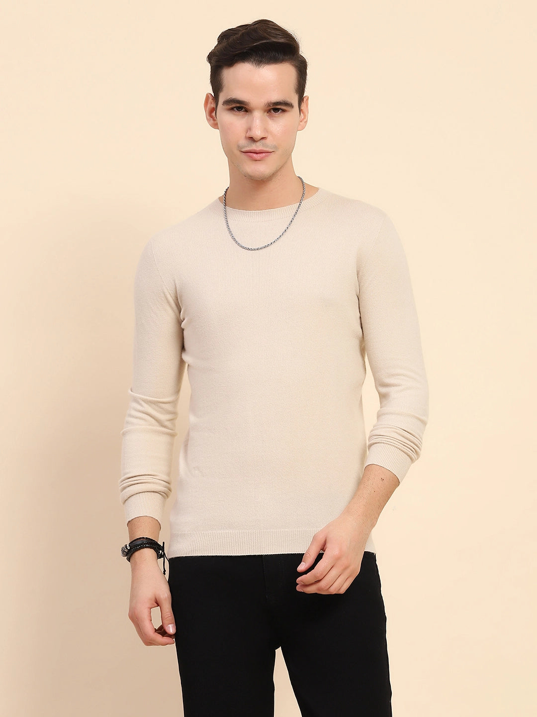 Sand Brown Acrylic Blend Knit Winter Wear Pullover