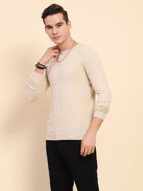 Sand Brown Acrylic Blend Knit Winter Wear Pullover