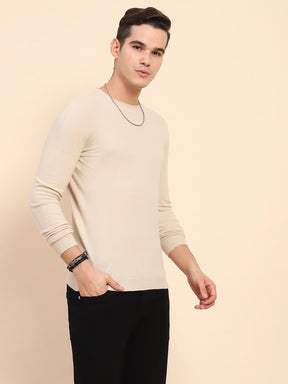 Sand Brown Acrylic Blend Knit Winter Wear Pullover