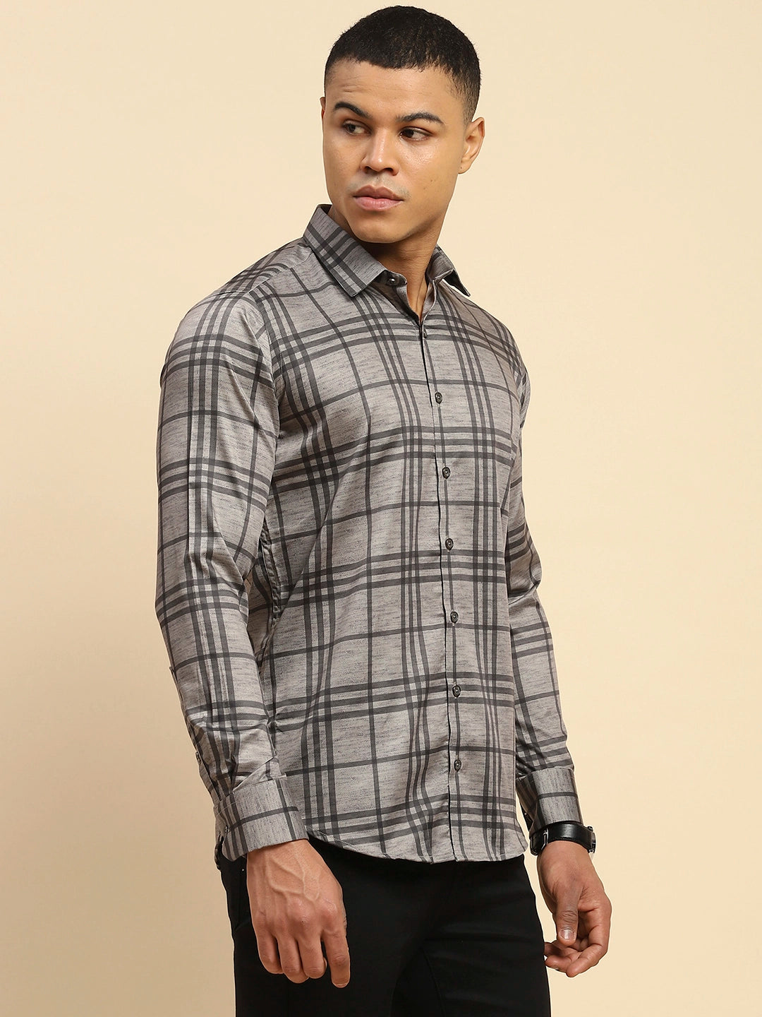 Grey Cotton Blend Tailored fit Shirt For Men