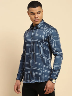 Blue Cotton Blend Tailored fit Shirt For Men