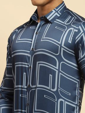 Blue Cotton Blend Tailored fit Shirt For Men