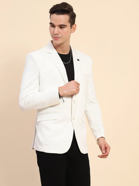 White Poly Blend Textured Coat