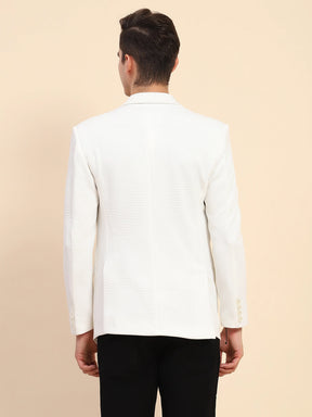 White Poly Blend Textured Coat