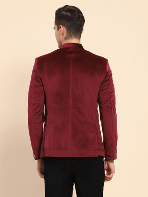 Maroon Velvet Zari Embroidered Winter Wear Coat