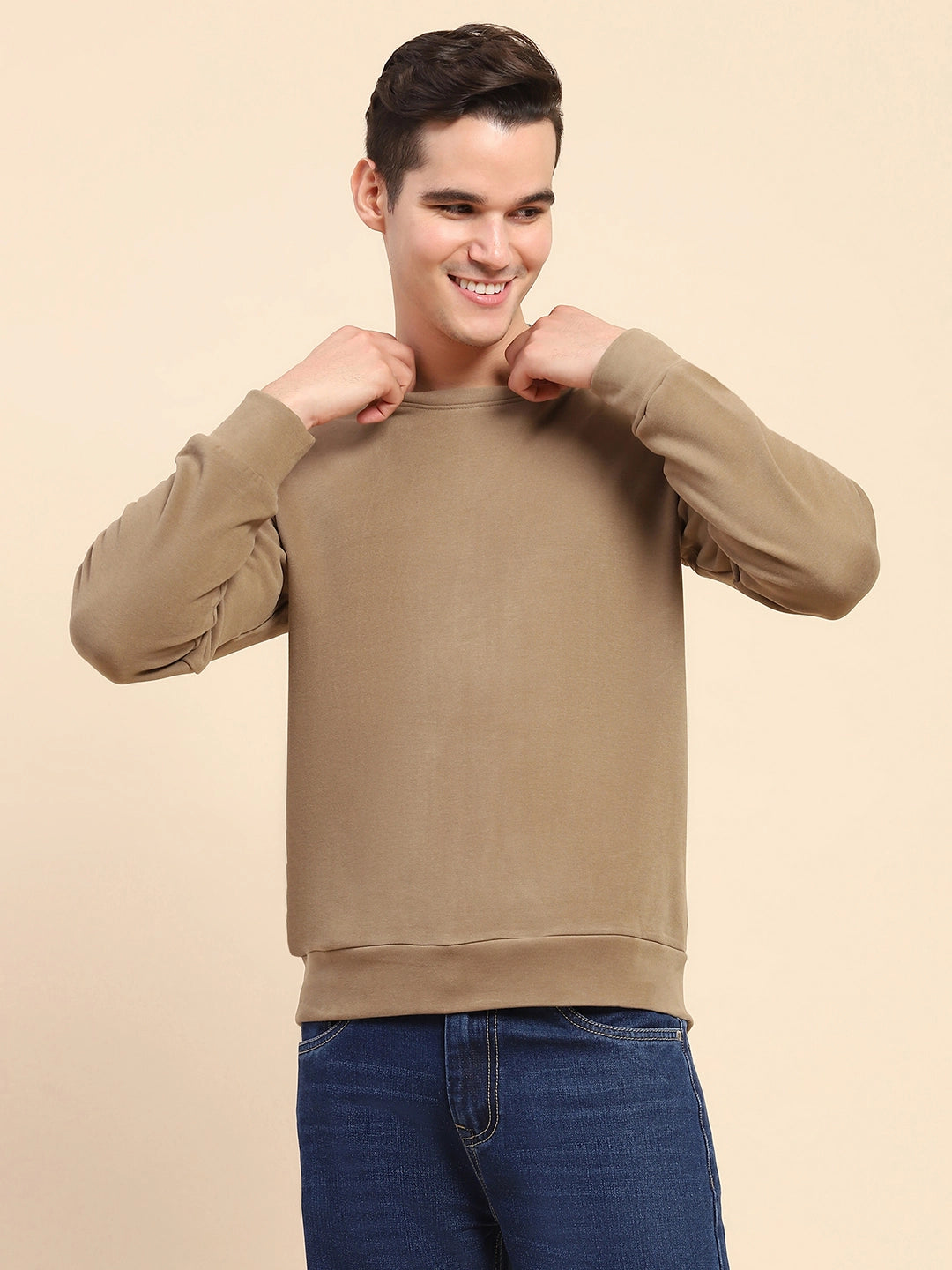 Mud Brown Acrylic Blend Ultra Light Winter Wear Sweatshirt