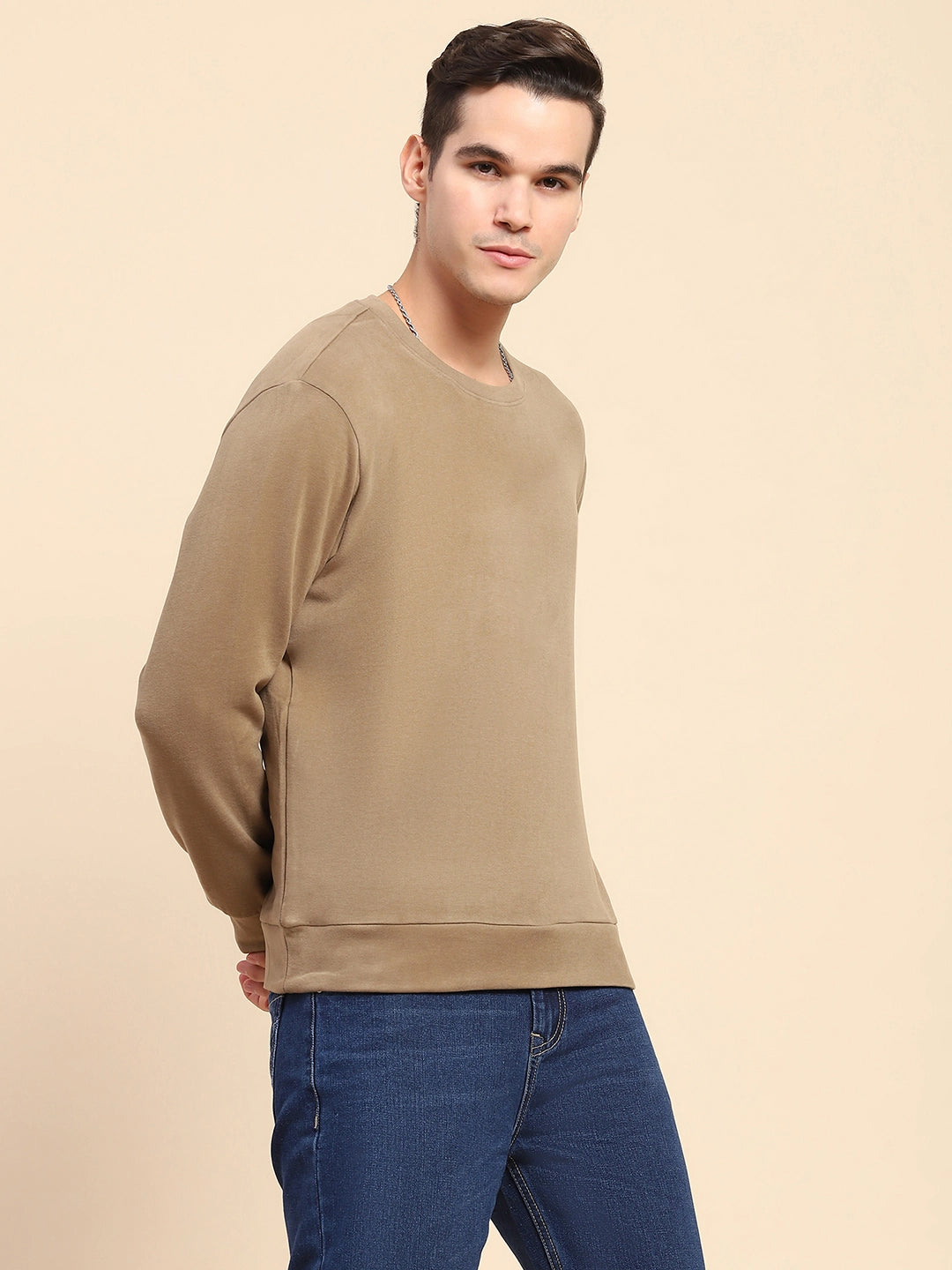 Mud Brown Acrylic Blend Ultra Light Winter Wear Sweatshirt