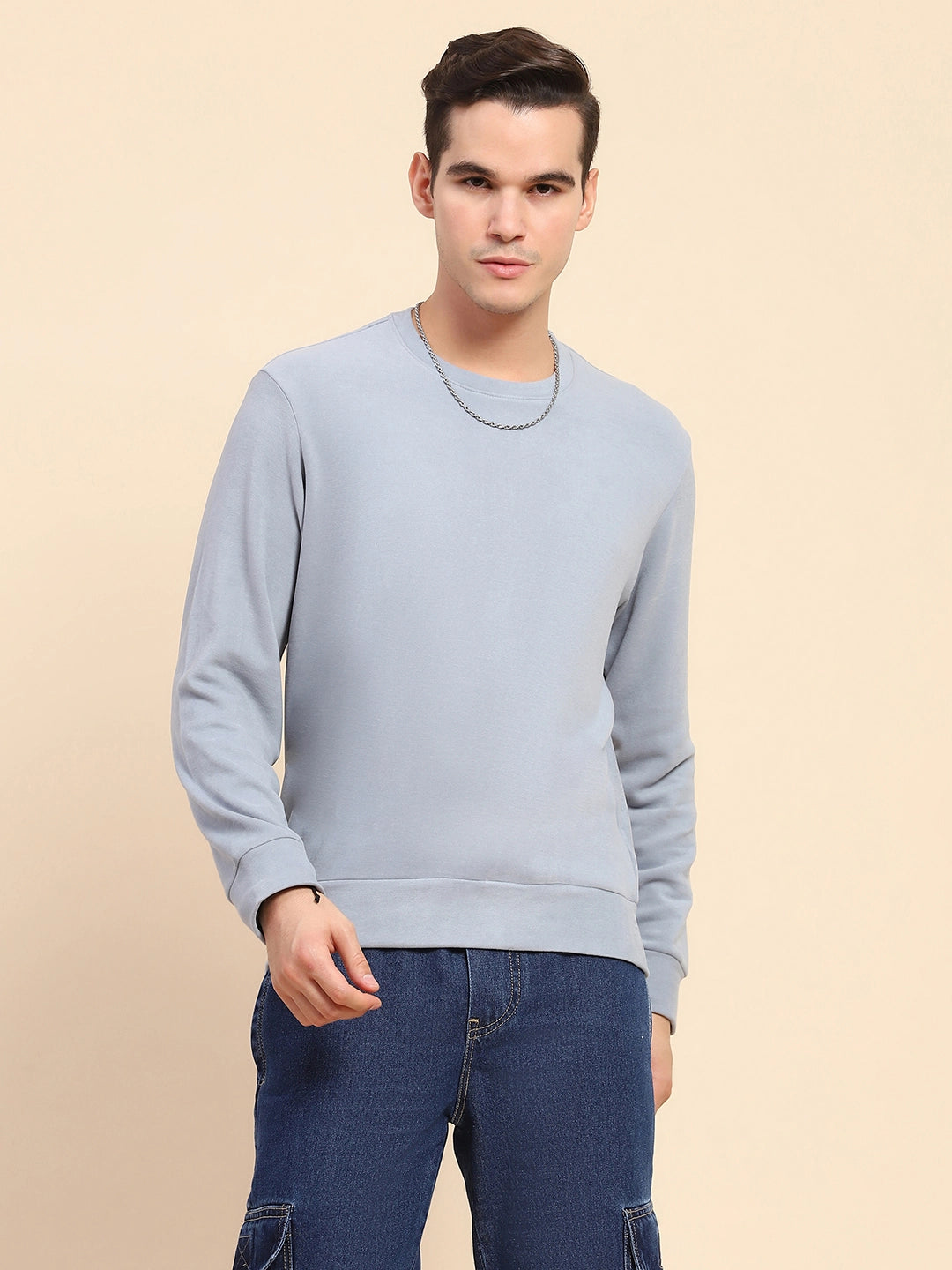 Powder Blue Acrylic Blend Ultra Light Winter Wear Sweatshirt