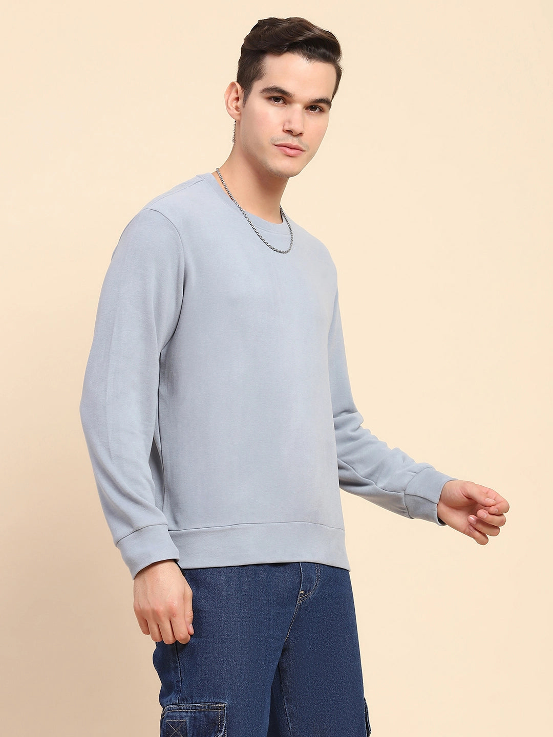 Powder Blue Acrylic Blend Ultra Light Winter Wear Sweatshirt