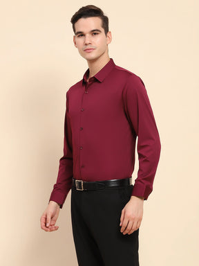 Wine Nylon Blend Solid Formal Shirt