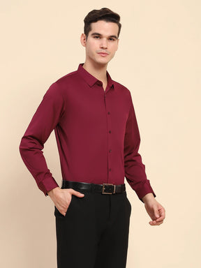 Wine Nylon Blend Solid Formal Shirt