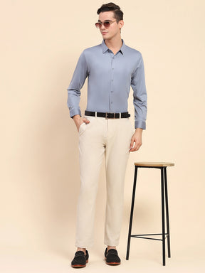 Blue Nylon Blend Solid Formal Shirt