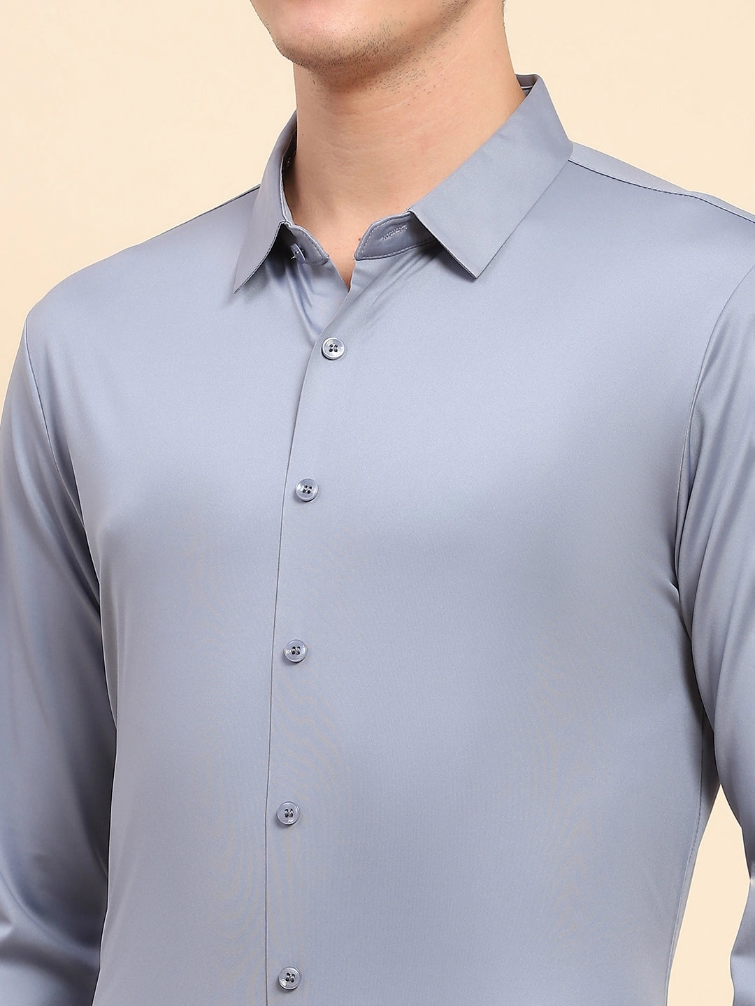 Blue Nylon Blend Solid Formal Shirt