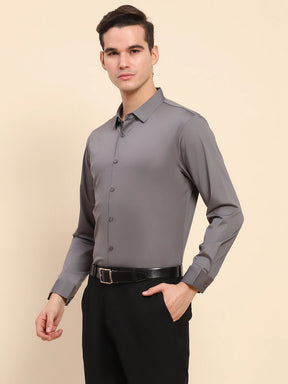 Gray Nylon Blend Solid Formal Shirt