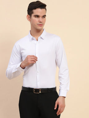 White Nylon Blend Solid Formal Shirt