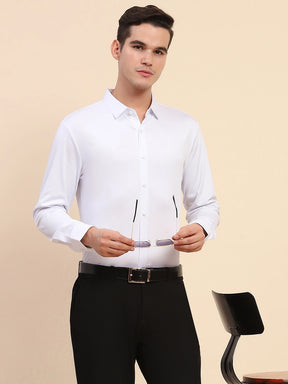 White Nylon Blend Solid Formal Shirt