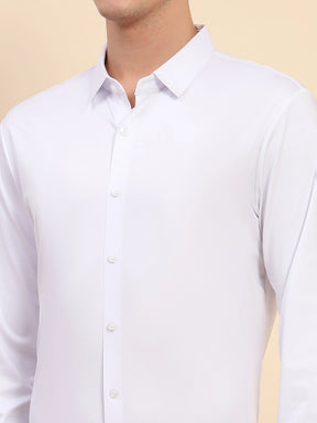 White Nylon Blend Solid Formal Shirt