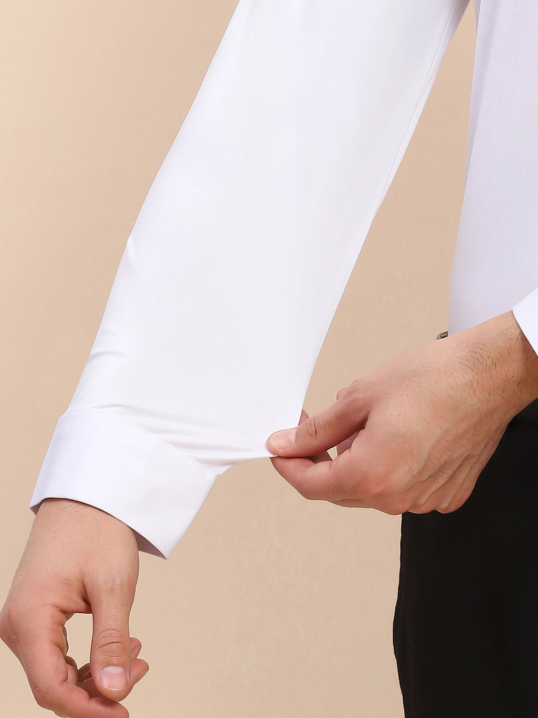 White Nylon Blend Solid Formal Shirt