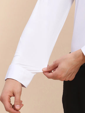 White Nylon Blend Solid Formal Shirt