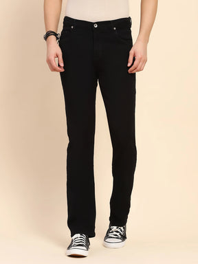 Black Cotton Blend Jeans with Adjustable Waist