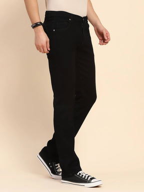 Black Cotton Blend Jeans with Adjustable Waist