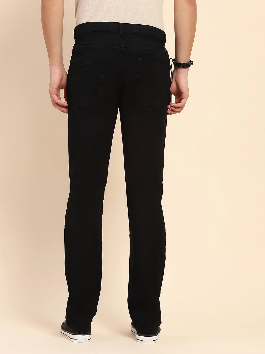 Black Cotton Blend Jeans with Adjustable Waist