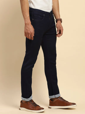 Raw Blue Cotton Blend Slim Fit Jeans For Men