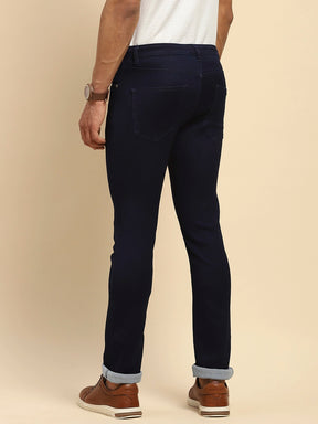 Raw Blue Cotton Blend Straight Fit Jeans For Men