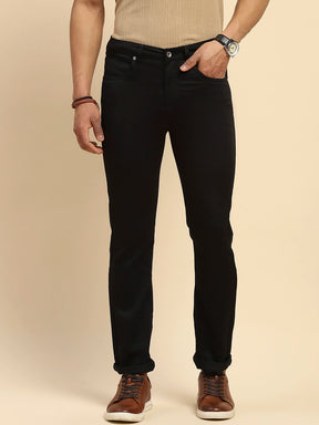 Black Cotton Blend Straight Fit Trouser For Men