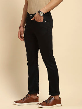 Black Cotton Blend Straight Fit Trouser For Men