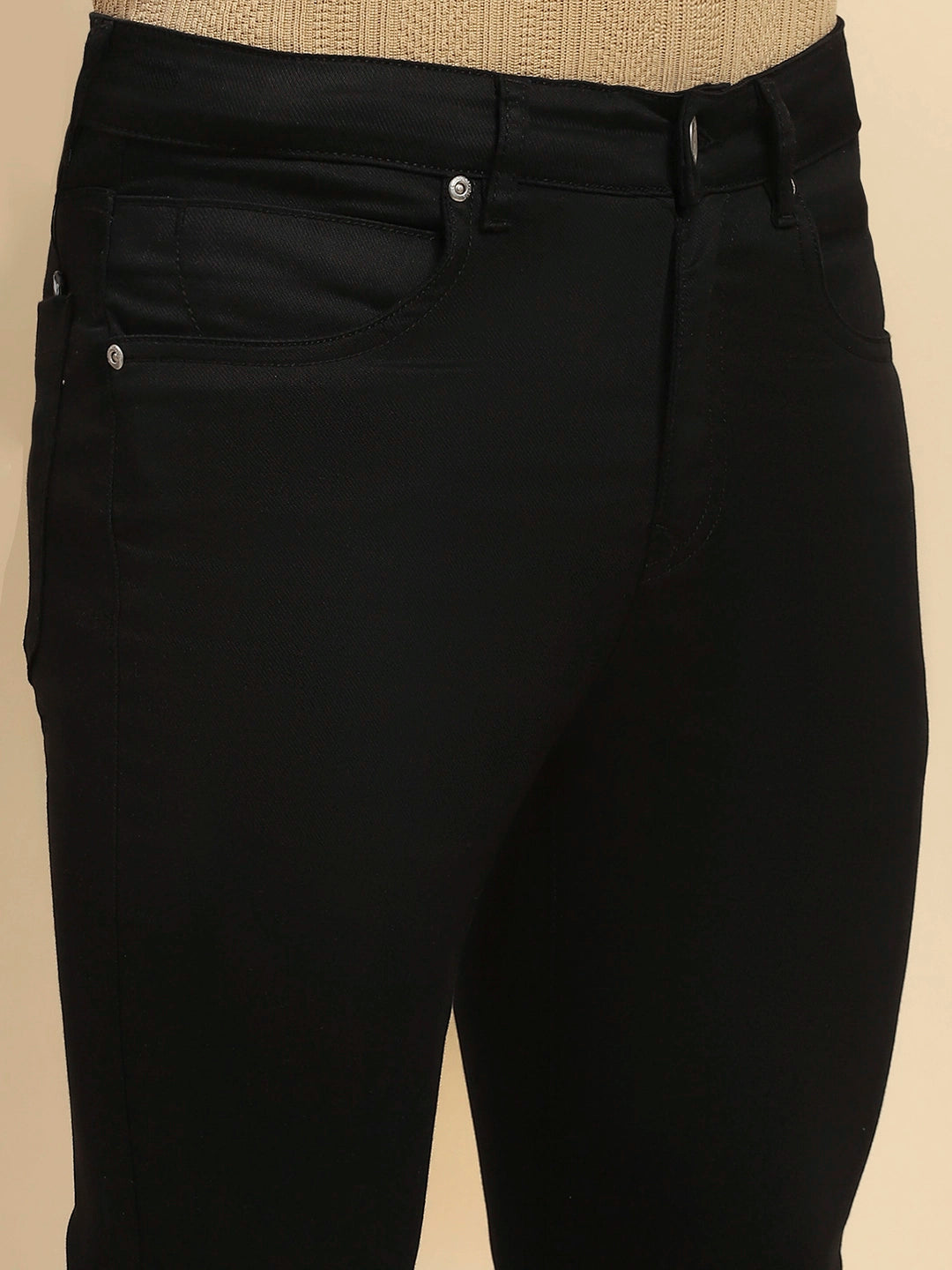 Black Cotton Blend Straight Fit Trouser For Men