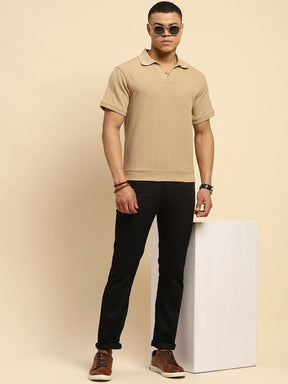 Black Cotton Blend Straight Fit Trouser For Men