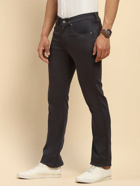 Steel Grey Cotton Blend Straight Fit Trouser For Men