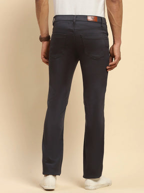 Steel Grey Cotton Blend Straight Fit Trouser For Men