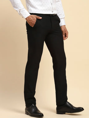 Black Cotton Blend Straight Fit Trouser For Men