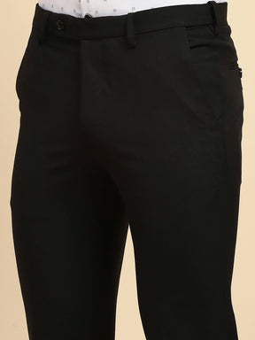 Black Cotton Blend Straight Fit Trouser For Men