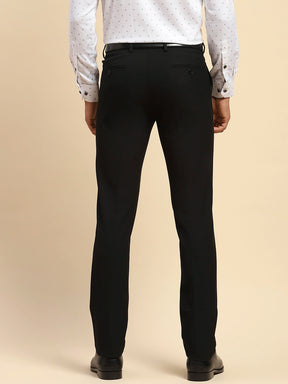 Black Cotton Blend Straight Fit Trouser For Men