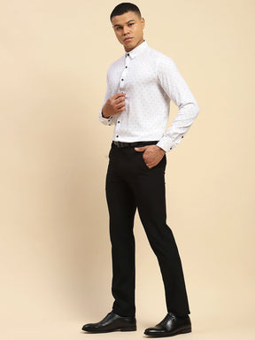 Black Cotton Blend Straight Fit Trouser For Men