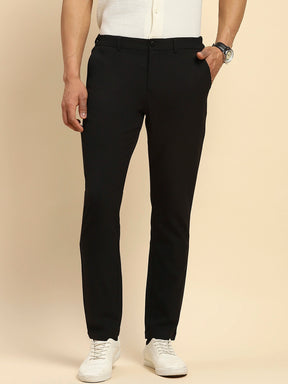 Black Cotton Blend Relaxed Fit Trouser For Men