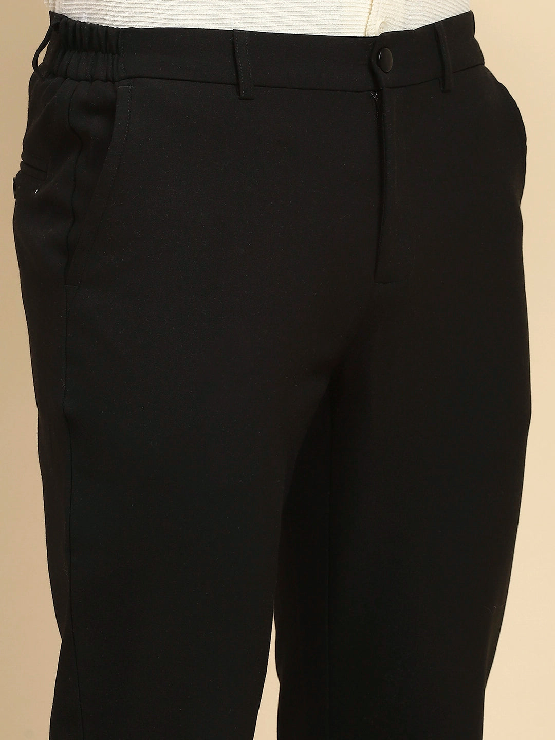 Black Cotton Blend Relaxed Fit Trouser For Men