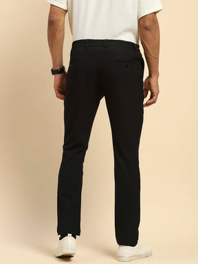 Black Cotton Blend Relaxed Fit Trouser For Men