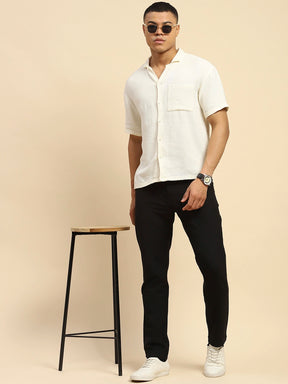 Black Cotton Blend Relaxed Fit Trouser For Men