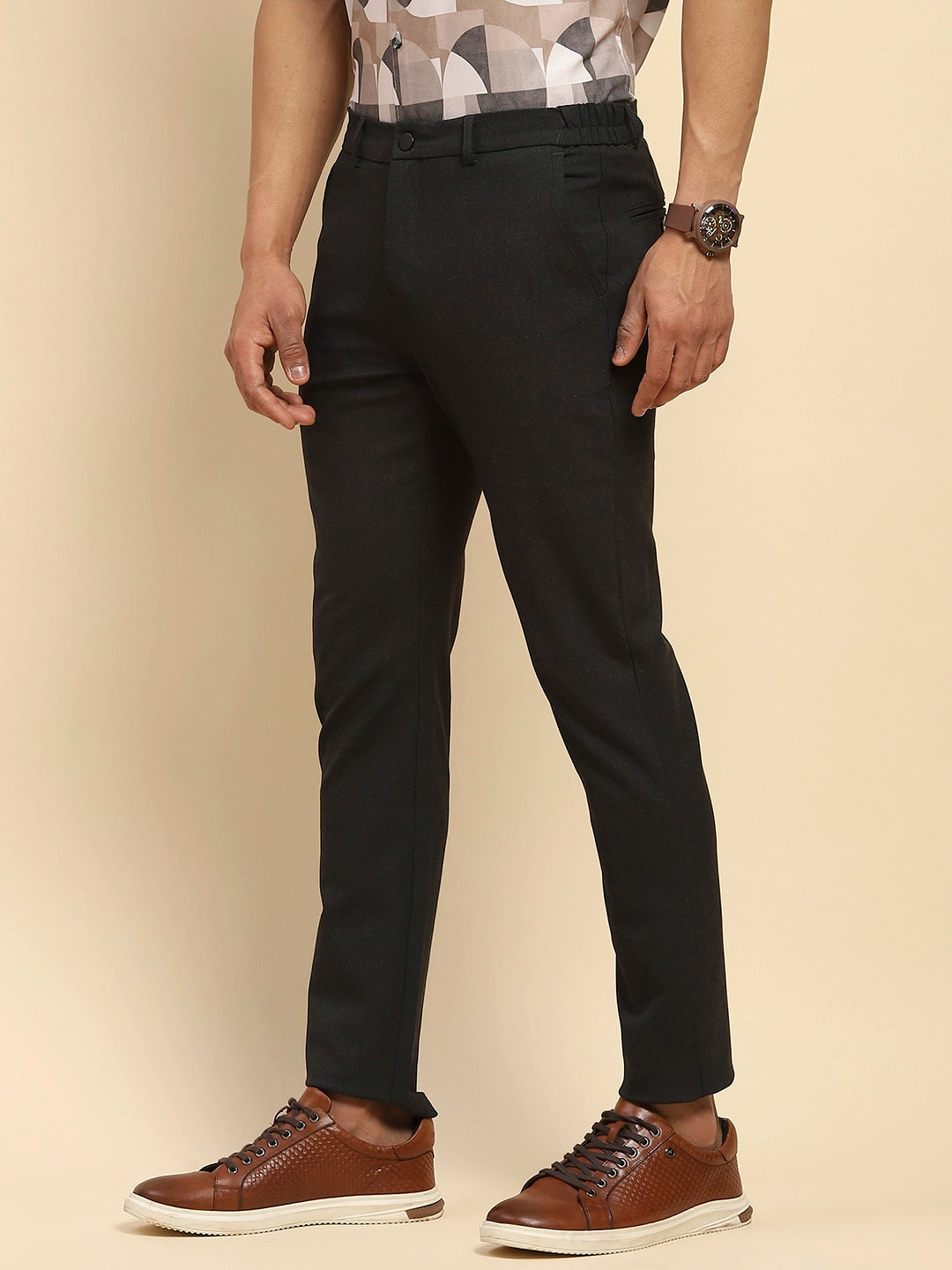 Coal Cotton Blend Relaxed Fit Trouser For Men