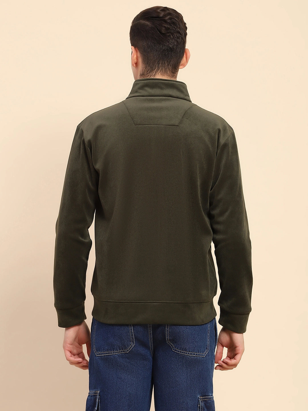 Olive Poly Blend Flap Pocket Solid Jacket